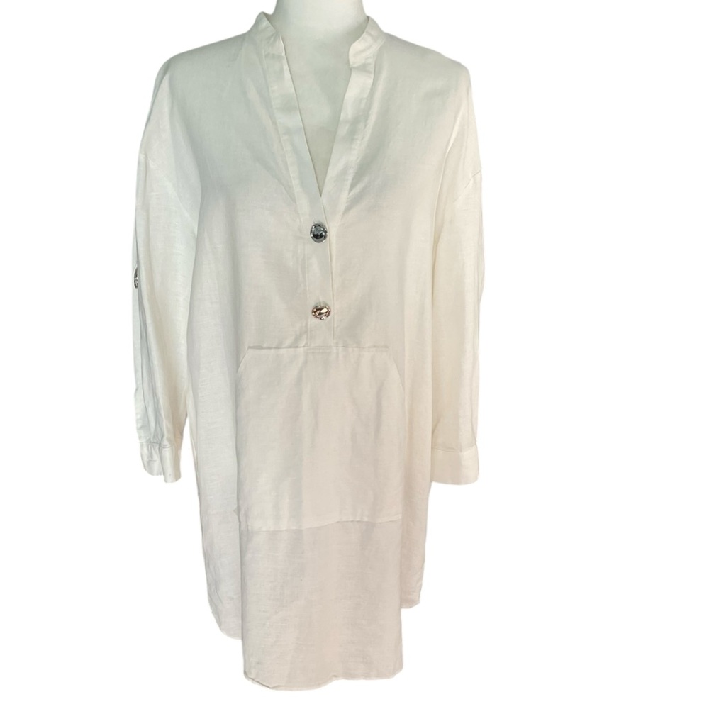 Zara White Linen-Cotton Tunic Shirt Dress Size M